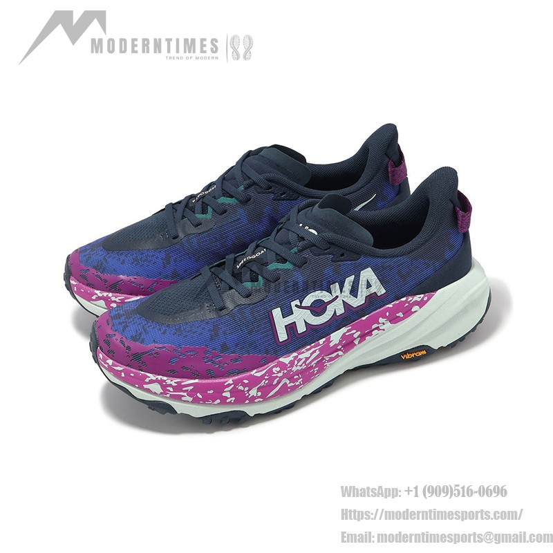 Hoka Speedgoat 6 2E 와이드 트레일 러닝화, 블루 & 퍼플 그라데이션, 핑크와 화이트 악센트, Vibram 아웃솔, 모델 1147830-SMY