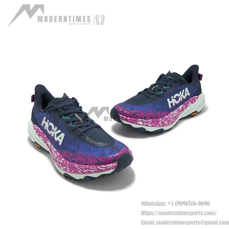 Hoka Speedgoat 6 2E Wide Trail Running Shoes in Blue & Purple Gradient with Pink and White Accents, Vibram Outsole, Model 1147830-SMY