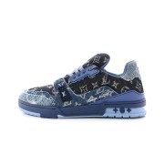 Louis Vuitton Trainer Blue Denim Monogram 1AC4YT - Limited Edition Luxury Distressed Sneakers