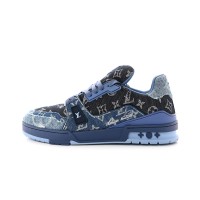 Louis Vuitton Trainer Blue Denim Monogram 1AC4YT - Limited Edition Luxury Distressed Sneakers