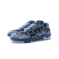 Louis Vuitton Trainer Blue Denim Monogram 1AC4YT - Limited Edition Luxury Distressed Sneakers