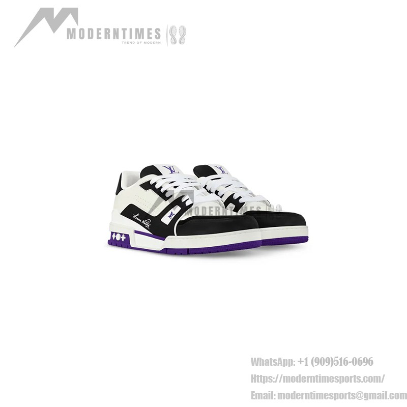 Louis Vuitton LV Trainer Low 1ADDYH – Black, White & Purple Designer Sneakers