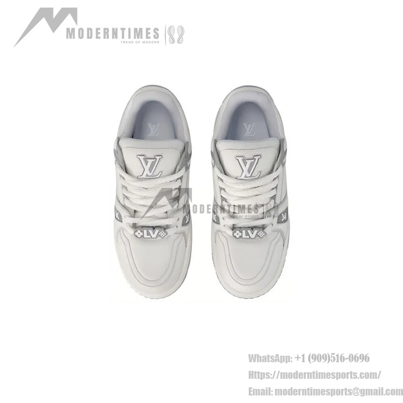 Louis Vuitton Trainer White Gray 1ACRJV - Luxury Monogram Leather Sneakers