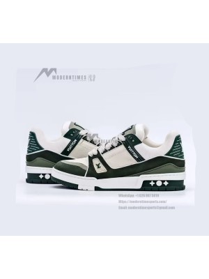 Louis Vuitton LV Trainer Green White 1ABNKR - Classic Luxury Sneakers, High-End Fashion, Versatile & Comfortable