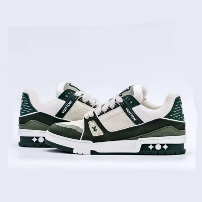 Louis Vuitton LV Trainer Green White 1ABNKR - Classic Luxury Sneakers, High-End Fashion, Versatile & Comfortable