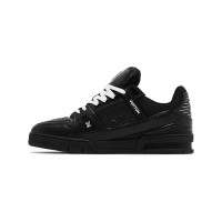 Louis Vuitton LV Trainer Embossed 1AARF6 Black Monogram Leather Sneakers Limited Edition Luxury Men's Shoes