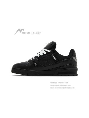 Louis Vuitton LV Trainer Embossed 1AARF6 Black Monogram Leather Sneakers Limited Edition Luxury Men's Shoes