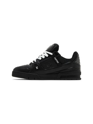 Louis Vuitton LV Trainer Embossed 1AARF6 Black Monogram Leather Sneakers Limited Edition Luxury Men's Shoes