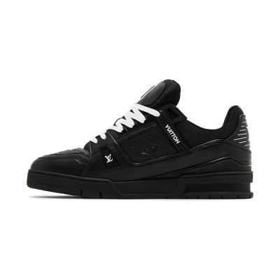 Louis Vuitton LV Trainer Embossed 1AARF6 Black Monogram Leather Sneakers Limited Edition Luxury Men's Shoes