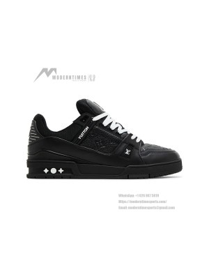 Louis Vuitton LV Trainer Embossed 1AARF6 Black Monogram Leather Sneakers Limited Edition Luxury Men's Shoes