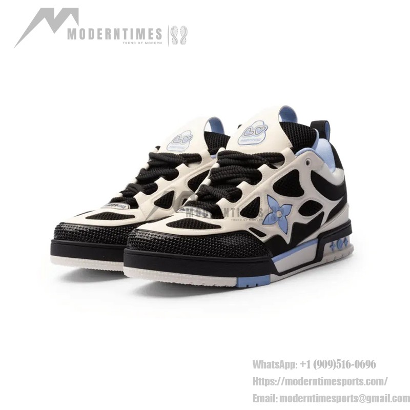 Louis Vuitton LV Skate Sneakers Black White Light Blue - Luxury Designer Footwear