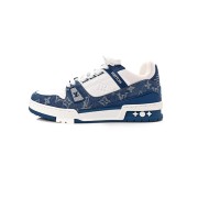 Louis Vuitton LV Trainer 1A9JGN Blue White Denim Sneakers Limited Edition Luxury Men's Shoes