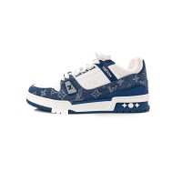 Louis Vuitton LV Trainer 1A9JGN Blue White Denim Sneakers Limited Edition Luxury Men's Shoes