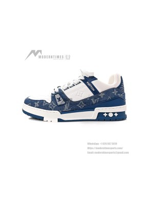 Louis Vuitton LV Trainer 1A9JGN Blue White Denim Sneakers Limited Edition Luxury Men's Shoes