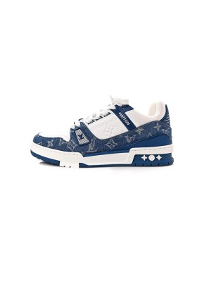 Louis Vuitton LV Trainer 1A9JGN Blue White Denim Sneakers Limited Edition Luxury Men's Shoes