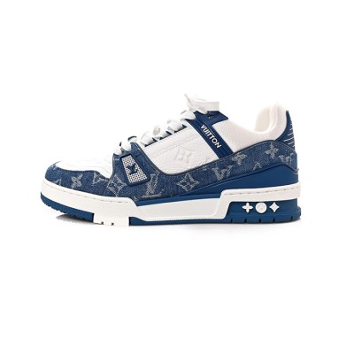 Louis Vuitton LV Trainer 1A9JGN Blue White Denim Sneakers Limited Edition Luxury Men's Shoes