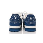 Louis Vuitton LV Trainer 1A9JGN Blue White Denim Sneakers Limited Edition Luxury Men's Shoes