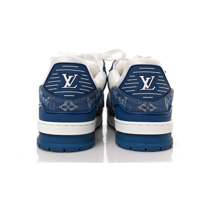 Louis Vuitton LV Trainer 1A9JGN Blue White Denim Sneakers Limited Edition Luxury Men's Shoes