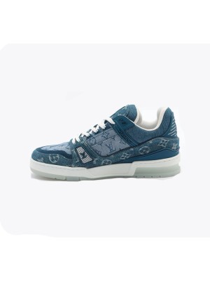 Louis Vuitton LV Trainer 1ADHI0 Blaue Denim-Sneaker Limitierte Luxus-Herrenschuhe