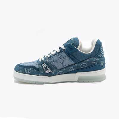 Louis Vuitton LV Trainer 1ADHI0 Blue Denim Sneakers Limited Edition Luxury Men's Shoes