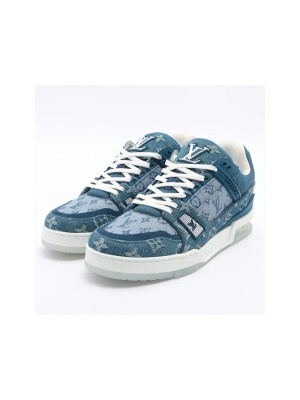 Louis Vuitton LV Trainer 1ADHI0 Blue Denim Sneakers Limited Edition Luxury Men's Shoes