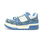 Louis Vuitton LV Trainer Maxi WMNS Blue 1AGZC4 - Luxury Distressed Denim Sneakers