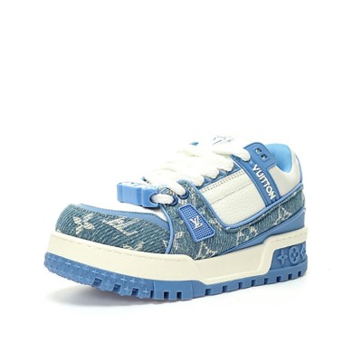 Louis Vuitton LV Trainer Maxi WMNS Blue 1AGZC4 - Luxury Distressed Denim Sneakers