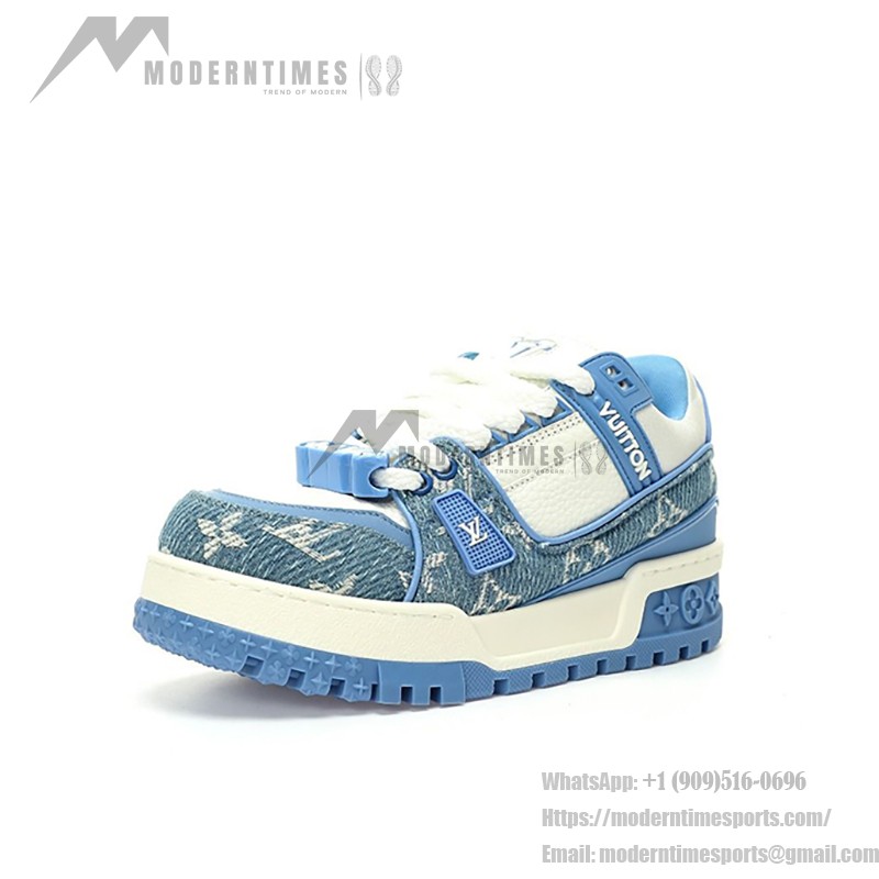 Louis Vuitton LV Trainer Maxi WMNS Blue 1AGZC4 - Luxury Distressed Denim Sneakers