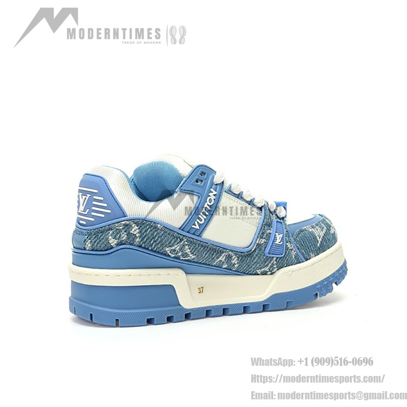 Louis Vuitton LV Trainer Maxi WMNS Blue 1AGZC4 - Luxury Distressed Denim Sneakers