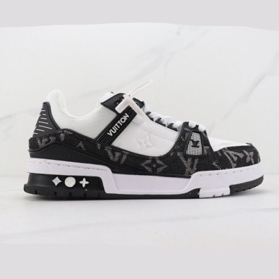 Louis Vuitton LV Trainer White Black 1A9JGB - Luxury Monogram Denim Sneakers