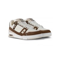 Louis Vuitton LV Trainer Weiß Braun Wildleder 1GBJ40D - Luxus Ledersneaker