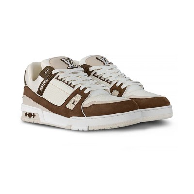 Louis Vuitton LV Trainer White Brown Suede 1GBJ40D - Luxury Leather Sneakers