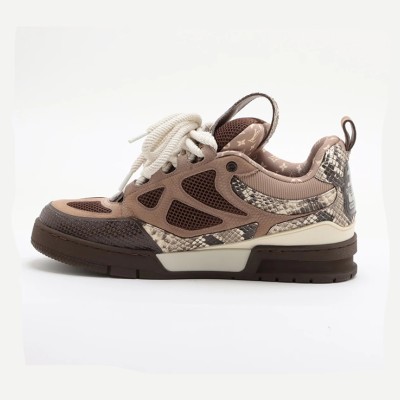 Louis Vuitton Skate Sneaker Brown Snakeskin 1ABMG5 - A premium limited-edition sneaker featuring luxurious snakeskin leather, breathable mesh panels, and an ultra-comfortable sole. Elevate your streetwear collection with this exclusive designer sneaker.