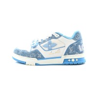 Louis Vuitton LV Trainer Low 1A9ZI6 Classic Blue Denim Sneakers – Luxury Vintage Style, Fashionable and Versatile