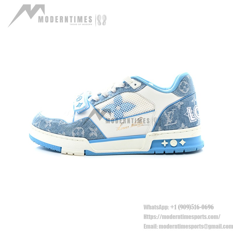 Louis Vuitton LV Trainer Low 1A9ZI6 – Blue Monogram Denim Sneakers with White Leather