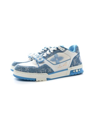 Louis Vuitton LV Trainer Low 1A9ZI6 Classic Blue Denim Sneakers – Luxury Vintage Style, Fashionable and Versatile