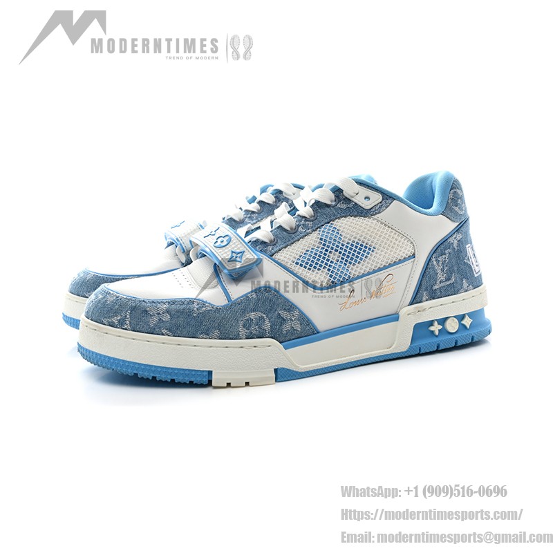 Louis Vuitton LV Trainer Low 1A9ZI6 – Blue Monogram Denim Sneakers with White Leather