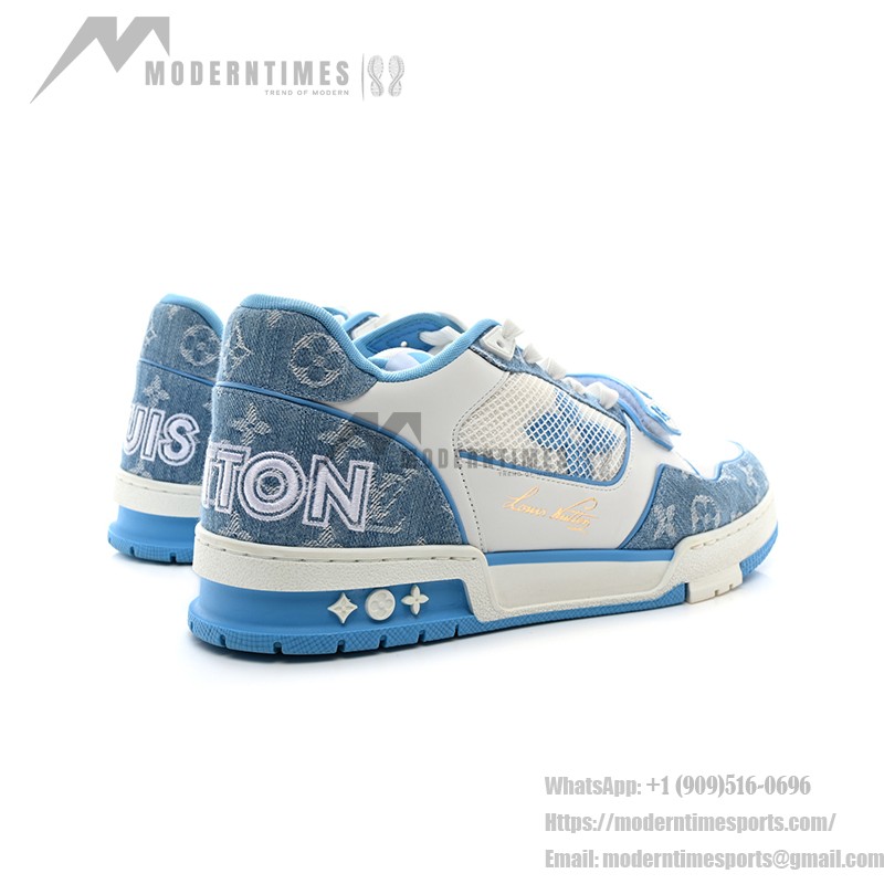 Louis Vuitton LV Trainer Low 1A9ZI6 – Blue Monogram Denim Sneakers with White Leather