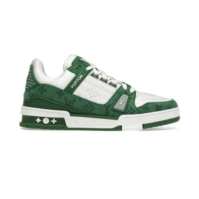 Louis Vuitton Trainer Green Monogram Denim White 1A9JHV - Limited Edition Luxury Sneakers