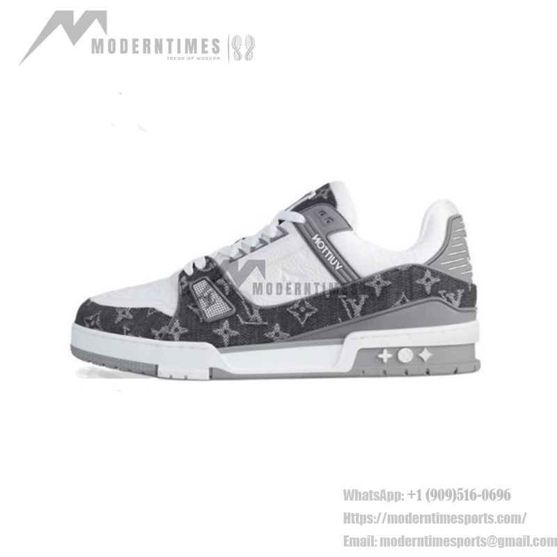 Louis Vuitton LV Trainer Low 1ADF58 – Grey and White Monogram Denim Sneakers