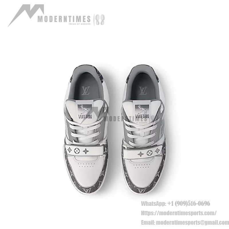 Louis Vuitton LV Trainer Low 1ADF58 – Grey and White Monogram Denim Sneakers