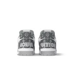 Louis Vuitton LV Trainer Low 1ADF58 – Grey and White Monogram Denim Sneakers