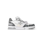 Louis Vuitton LV Trainer Low 1ADF58 – Grey and White Monogram Denim Sneakers