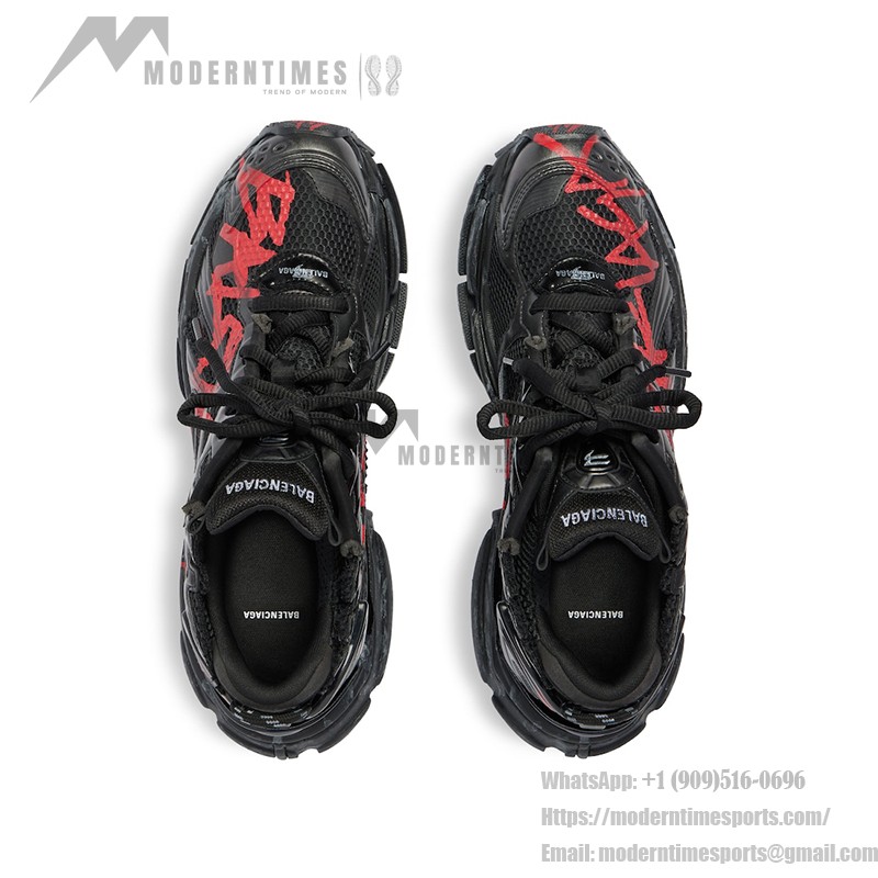 Balenciaga Runner Kith Four.Color 7.0 - Black & Red Graffiti Sneakers with Bold Street Style