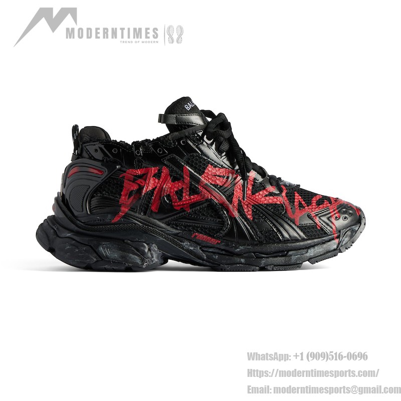 Balenciaga Runner Kith Four.Color 7.0 - Black & Red Graffiti Sneakers with Bold Street Style