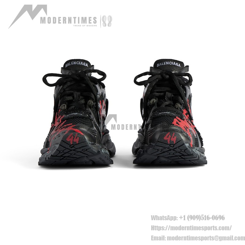 Balenciaga Runner Kith Four.Color 7.0 - Black & Red Graffiti Sneakers with Bold Street Style