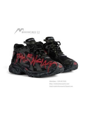 Balenciaga Runner Kith Four.Color 7.0 - Black & Red Graffiti Sneakers with Bold Street Style and Distressed Design