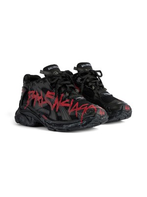 Balenciaga Runner Kith Four.Color 7.0 - Black & Red Graffiti Sneakers with Bold Street Style and Distressed Design