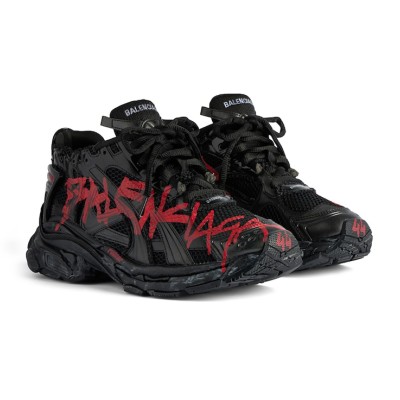 Balenciaga Runner Kith Four.Color 7.0 - Black & Red Graffiti Sneakers with Bold Street Style and Distressed Design