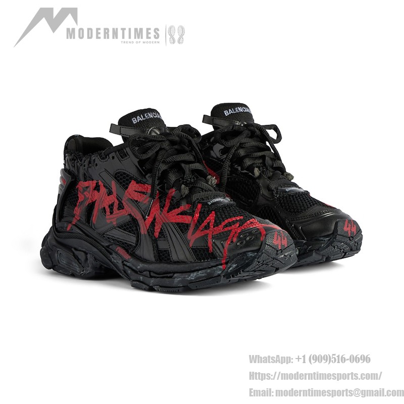 Balenciaga Runner Kith Four.Color 7.0 - Black & Red Graffiti Sneakers with Bold Street Style